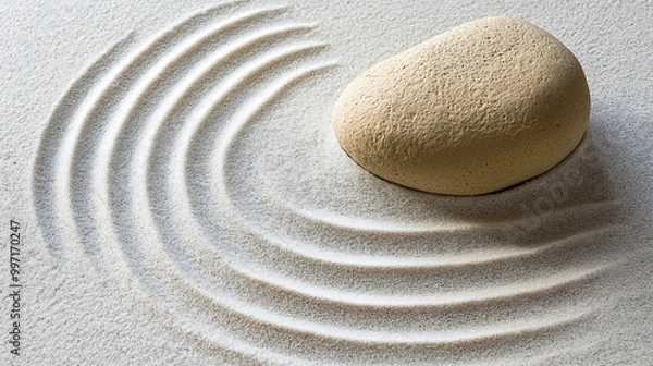 Obraz A tranquil Zen garden with raked sand patterns, serene harmony wallpaper, or background