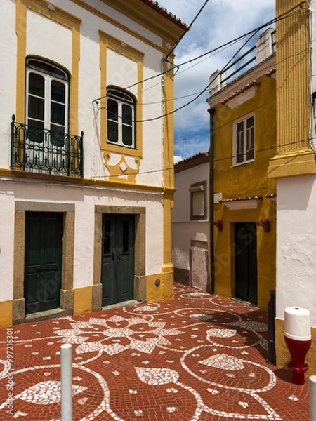 Fototapeta View of a beautiful street in the historic part of the traditional village of Nisa, in Alentejo, Portugal