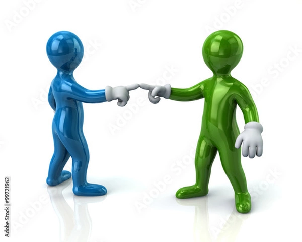 Obraz Blue and green men pointing fingers at each other