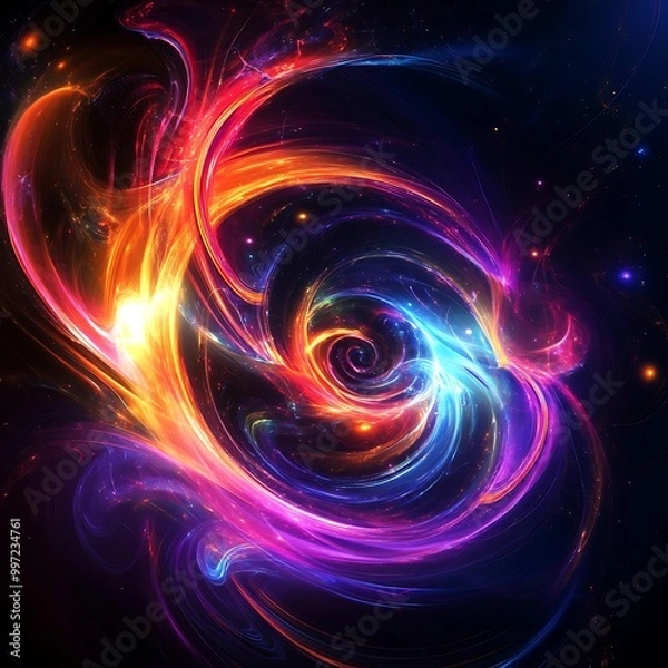 Fototapeta Abstract wallpaper features neon fractals with enchanting cosmic color palette