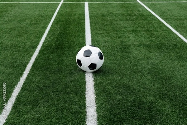 Fototapeta Vibrant Closeup of Soccer Field with Green Checkered Patterns for Passionate Training and Games