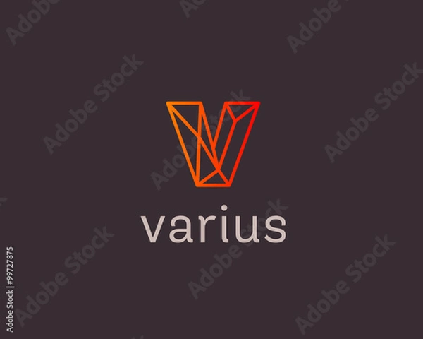 Fototapeta Abstract trend letter V logo design template. Colorful structure creative line t-shirt sign. Communication, sport, app vector symbol icon. 