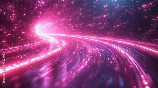 Fototapeta Abstract Pink Light Tunnel with Glowing Particles and Streaks