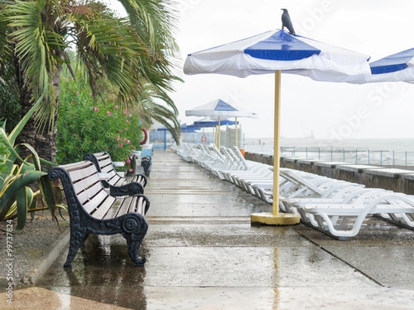 Fototapeta Empty quay in the storm.