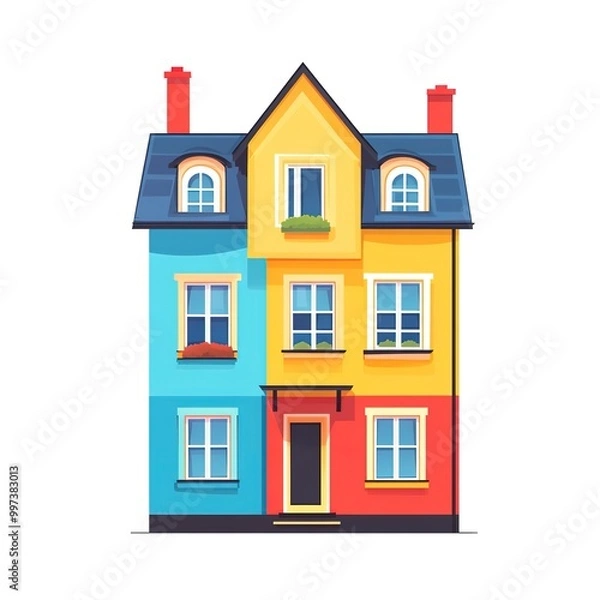 Fototapeta flat illustration of a colorful residential house isolated on a white background 