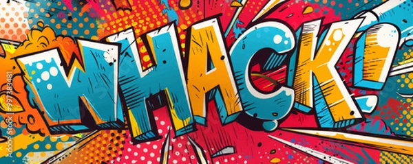 Fototapeta Energetic pop art background featuring "WHACK." Bold patterns, Comic book elements, Bright vector