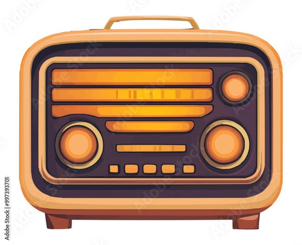 Obraz Flat design vector of a 1950s style radio with glowing dials and old-school buttons.