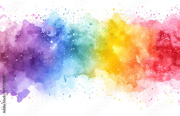 Obraz Watercolor background with a soft pastel color gradient. Abstract hand drawn watercolor texture for design, banner, poster and web site template. Soft pink, blue, purple, orange and yellow colors