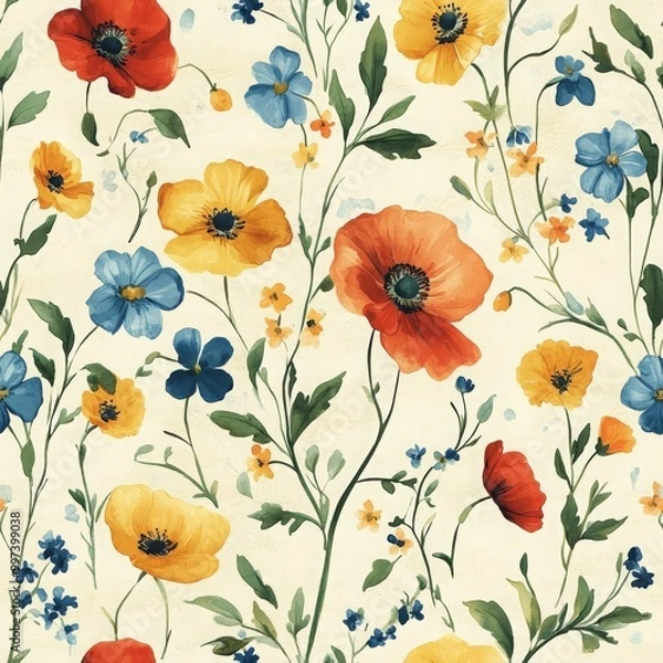 Obraz Vibrant Floral Seamless Pattern in Bright Colors