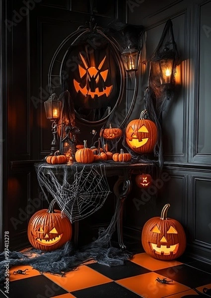 Obraz Gruselige Halloween Hexenparty in einer verlassenen Villa : Generative AI