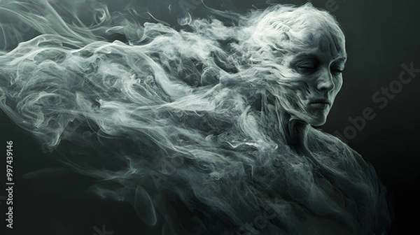 Fototapeta A ghostly figure made of smoke, swirling in the air as its face stretches and warps in agony
