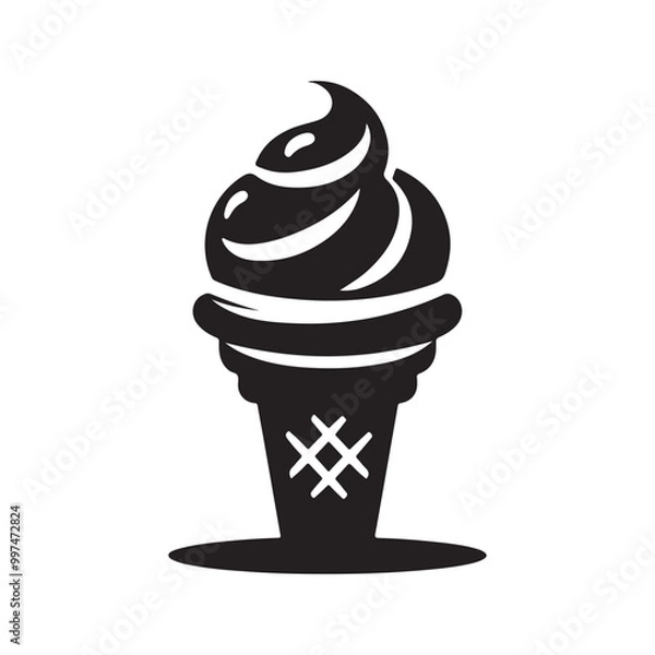 Fototapeta Modern Fluid Ice Cream Cone Silhouette Icon Vector - Clean and Elegant Black Design for Logos, Branding, Menu Illustrations, and Culinary Graphics in a Minimalist, Fluid Style for Digital Use.