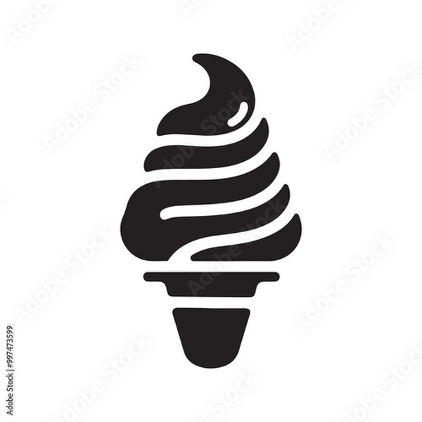 Fototapeta Fluid Ice Cream Cone Black Silhouette Icon on White Background - Simple and Modern Vector Design for Logos, Branding, and Food Illustrations with a Smooth, Flowing Style for Digital Use.

