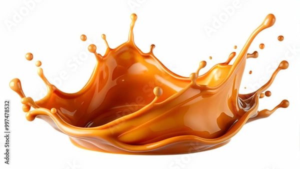 Fototapeta Caramel sauce splash isolated on white background, caramel, sauce, splash, isolated, white background, sweet, dessert