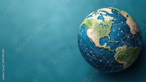 Fototapeta Global Connectivity Concept   Earth Globe with Network Lines