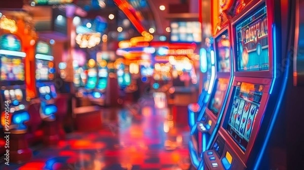 Obraz Slot Machines in a Casino with Blurry Background