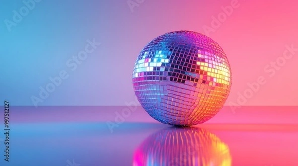 Fototapeta Colorful disco ball reflecting light in a vibrant dance floor setting
