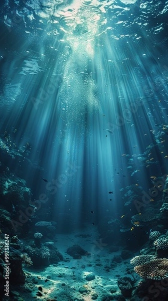 Obraz Sunlight Rays Beaming Through Deep Ocean Waters