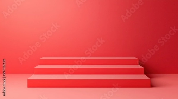 Fototapeta Red steps against a matching wall, minimalist aesthetic for design.