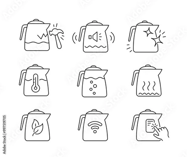 Fototapeta Teapot characteristics Features Icon Set - Editable Line Art Vector Icons