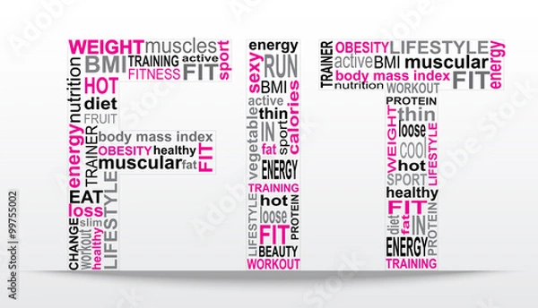 Obraz Word FIT with many words pink and black