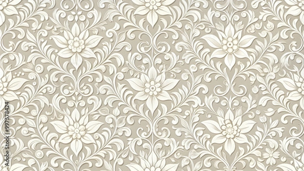 Fototapeta Seamless light grey floral pattern on a background, floral, seamless, pattern, light grey, background, backdrop, design, elegant