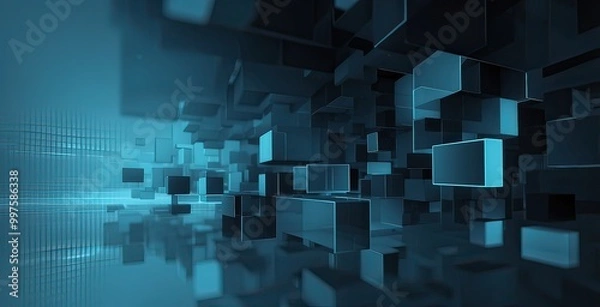 Fototapeta abstract background flying cubes, created by ai generated