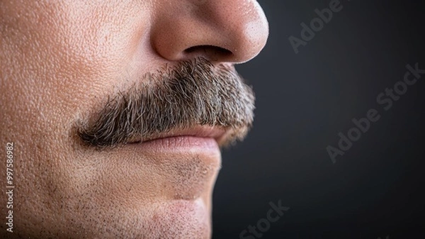 Fototapeta A man with a mustache has a stubble on his chin