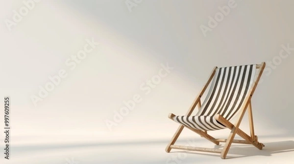 Fototapeta Striped Beach Chair - Relaxation and Summer Vibes