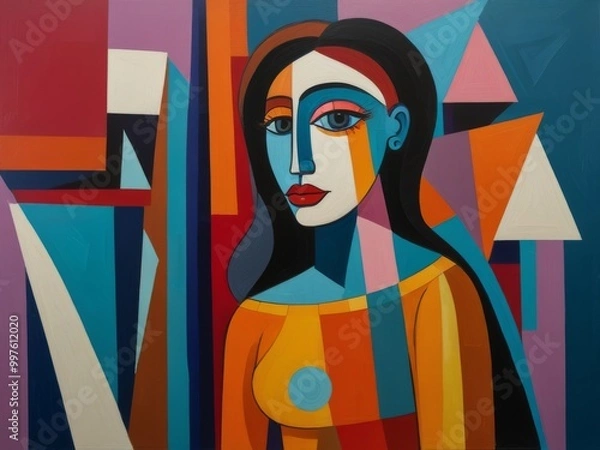 Fototapeta Abstract Portrait of person painting in a Colorful Composition