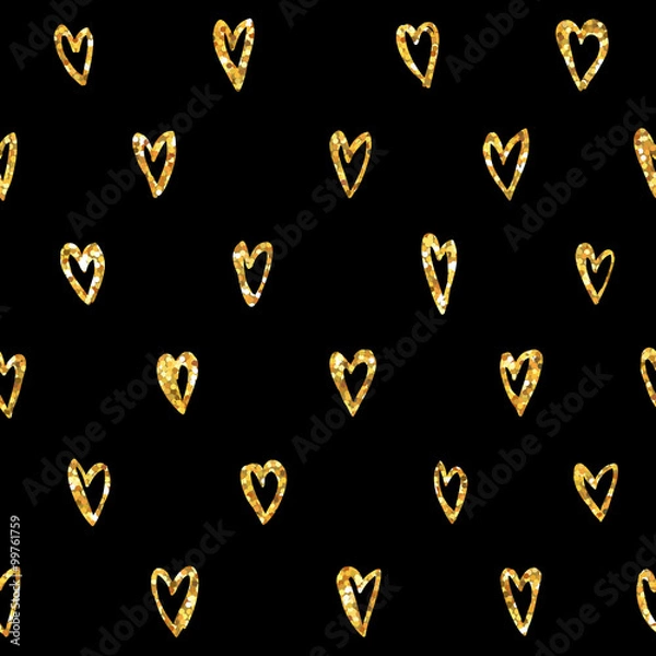 Fototapeta Valentine's Day Heart Gold Glitter Pattern - Seamless Background