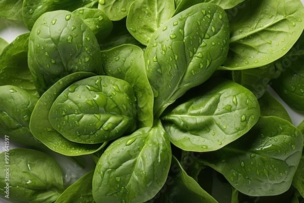 Obraz Spinach leaves close isolated in the white background, generative IA