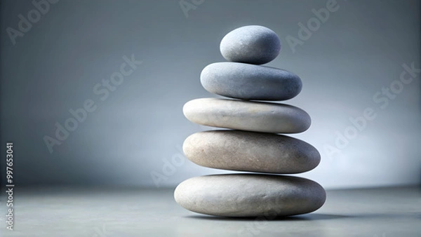 Fototapeta A stack of grey stones arranged in a balanced formation , rocks, stones, stack, balanced, stability, nature, textured