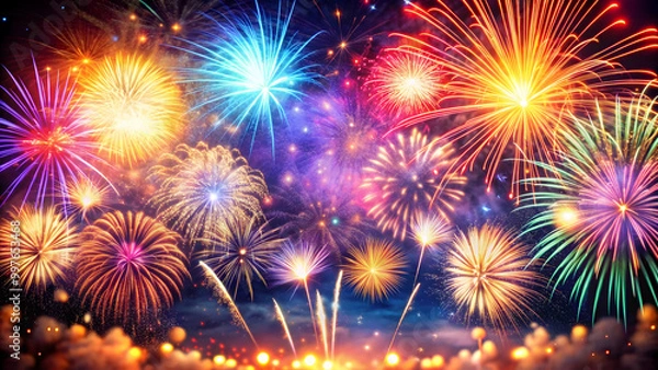 Obraz Abstract and vibrant fireworks display for celebrating 2025 New Year, fireworks, celebration, abstract, glowing, shining