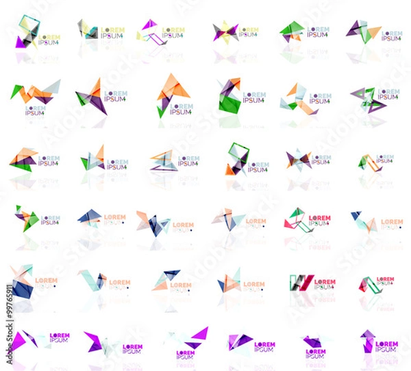 Fototapeta Set of linear abstract logos and swirl shapes. Company emblem, business icon