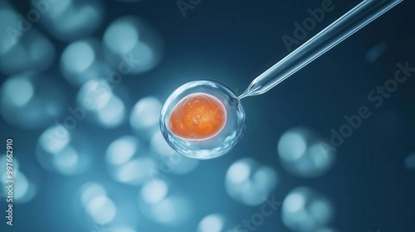 Obraz Embryo at the blastocyst stage, captured with a powerful microscope, scientific microscopy, embryo development