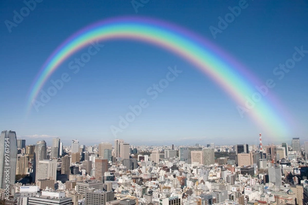 Obraz 都心の風景と虹
