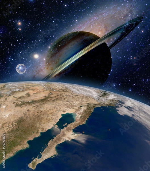 Obraz Astrology astronomy earth space solar system creation saturn planet moon. Elements of this image furnished by NASA.