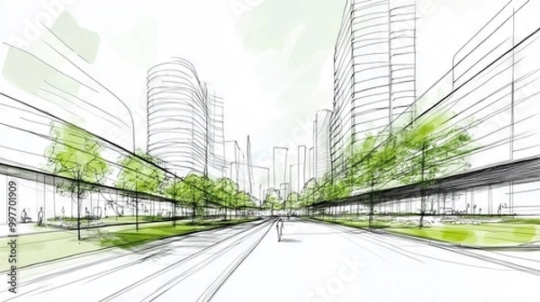Fototapeta Integrating nature into cityscapes through sustainable urban planning.