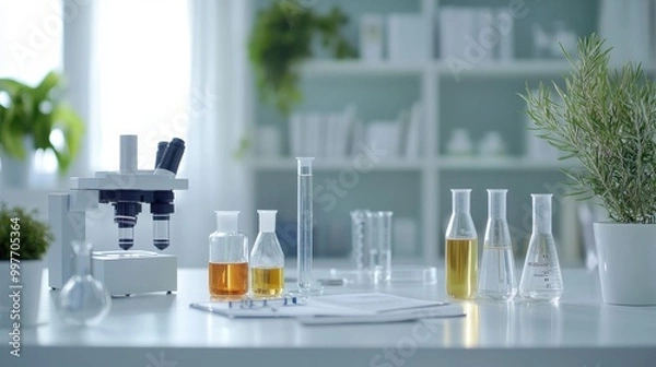 Fototapeta A minimalistic medical flyer on a white background, featuring a prominent red cross symbol and medical icons like syringes, bandages, and pills arranged in a balanced composition