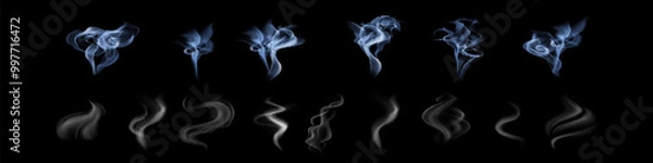 Fototapeta Smoke vector collection. White isolated cigarette smoke. Transparent special effect. Vector illustration.