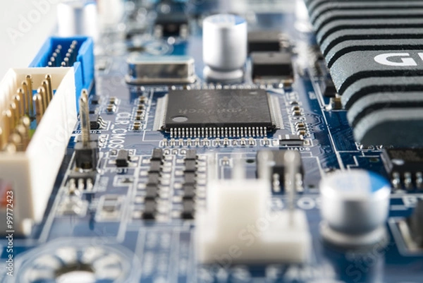 Fototapeta Computer chip on circuit motherboard