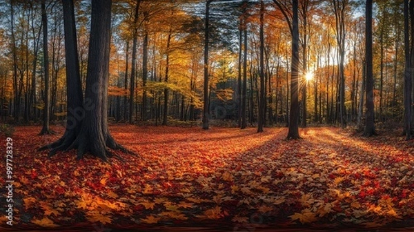 Fototapeta Autumn Forest in Full Color with Wide Angle View