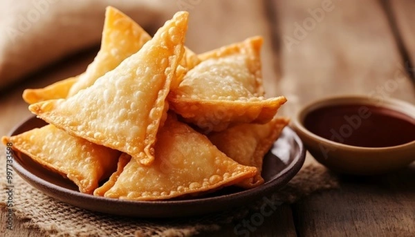 Fototapeta Crispy Fried Wontons with Sweet and Sour Sauce