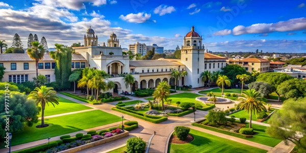 Fototapeta Beautiful campus of the University of San Diego with stunning architecture and lush greenery, University, San Diego