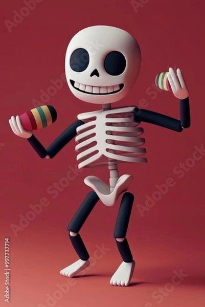 Obraz Happy Skeleton with Maracas Dancing