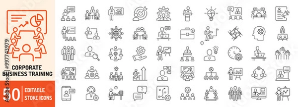 Fototapeta Corporate Business Training editable stroke outline web icons set. Vector illustration