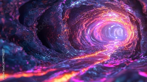 Fototapeta A vibrant abstract design featuring a red and blue spiral, with purple swirls and vortex-like patterns in a digital space-inspired backdrop