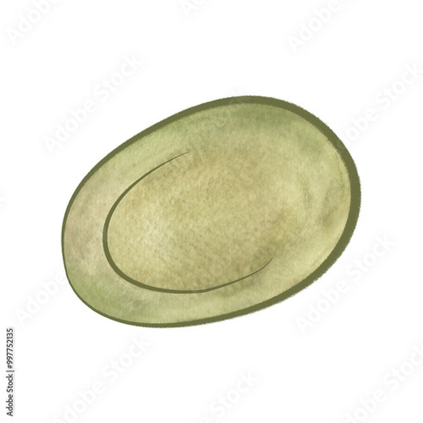 Fototapeta Large dish or plate. Olive green tableware for serving tea or coffee. Part of the service. Isolated watercolor object on white background. Clipart.