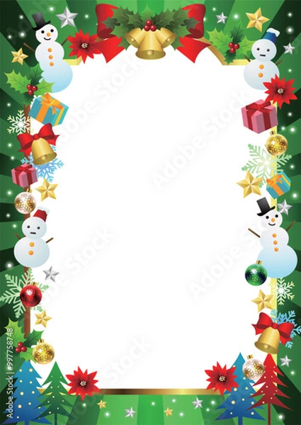 Fototapeta クリスマスフォトフレーム、かわいい、バースト、緑、横